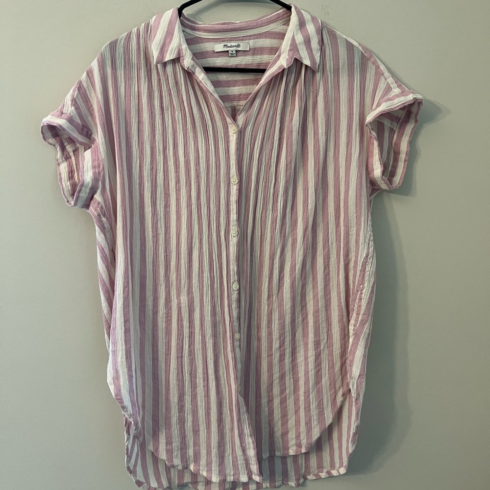 madewell oversized linen button up